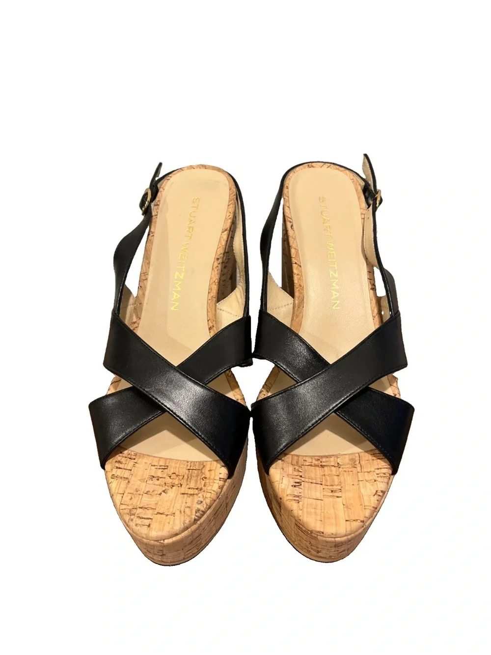 NWOB Stuart Weitzman Dayna Leather Cork Wedge Slingbacks Sz 7.5